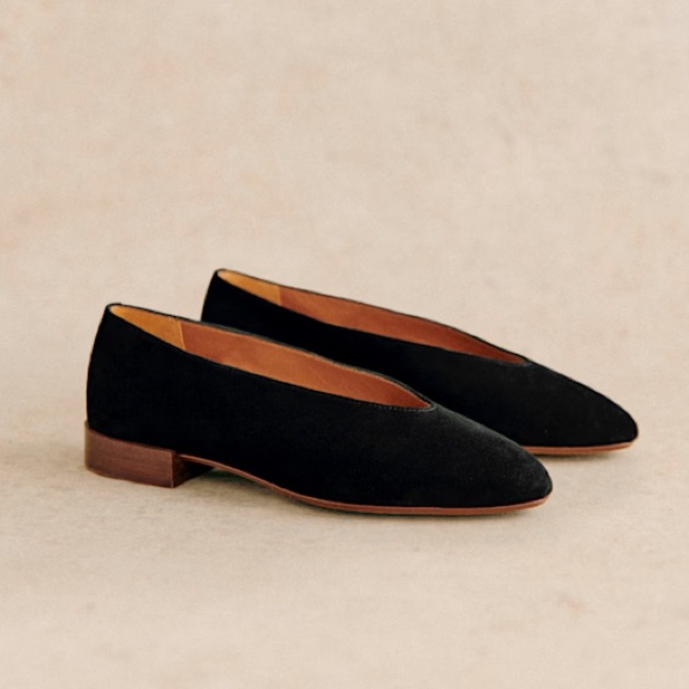Sezane Black Suede Matilda Low Ballerinas